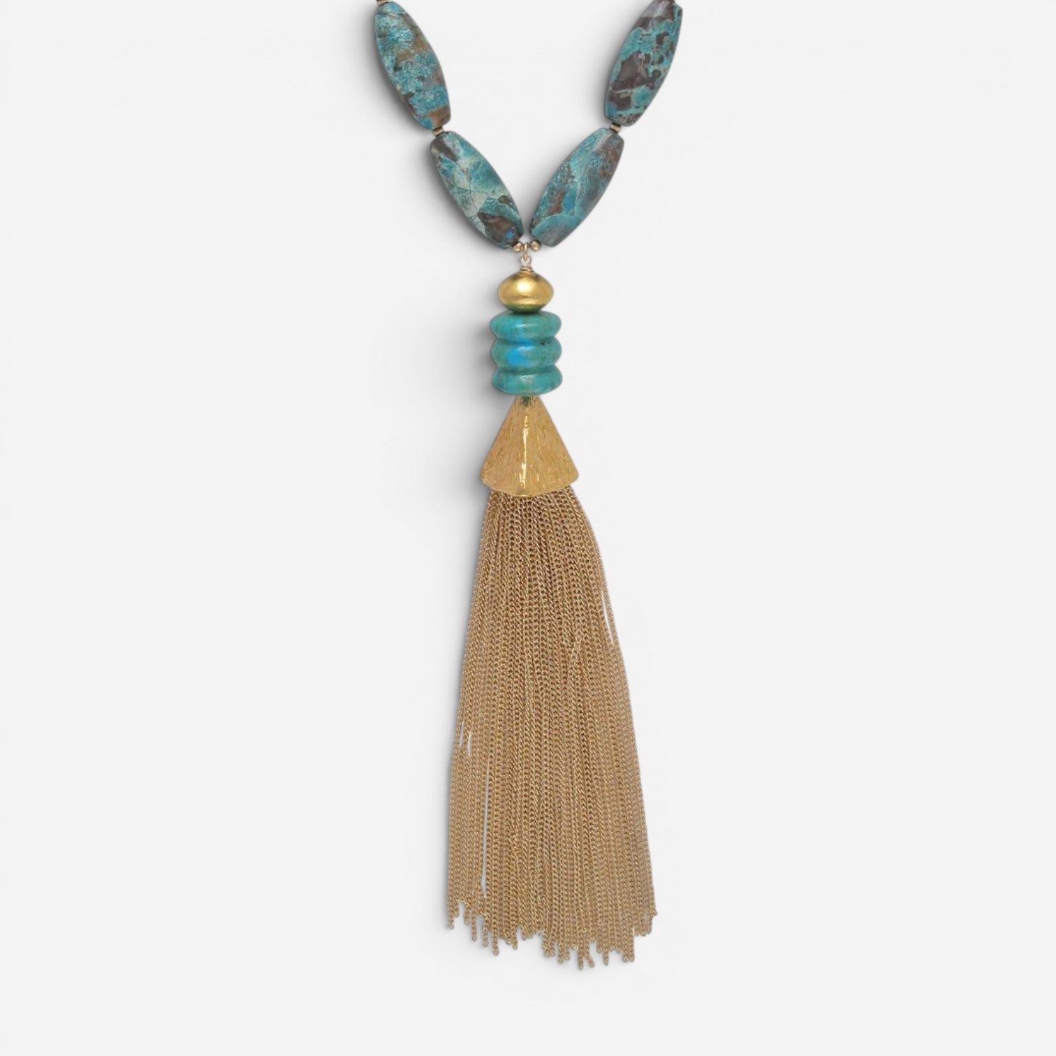 Devon Leigh 18K Yellow Gold Plated Brass Multi-Gemstone Tassel Necklace N6443
