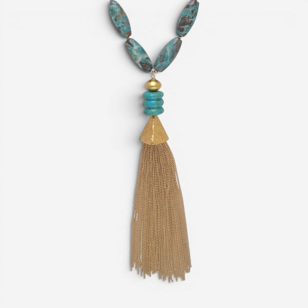 Devon Leigh 18K Yellow Gold Plated Brass Multi-Gemstone Tassel Necklace N6443