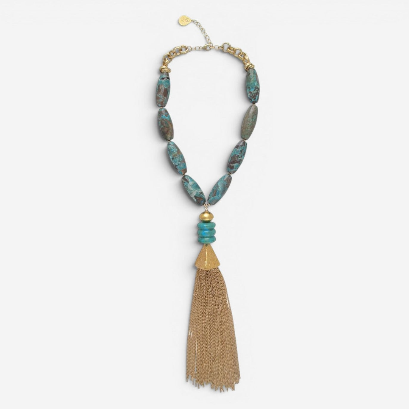 Devon Leigh 18K Yellow Gold Plated Brass Multi-Gemstone Tassel Necklace N6443