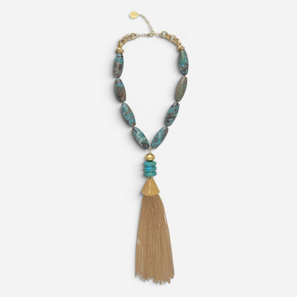 Devon Leigh 18K Yellow Gold Plated Brass Multi-Gemstone Tassel Necklace N6443