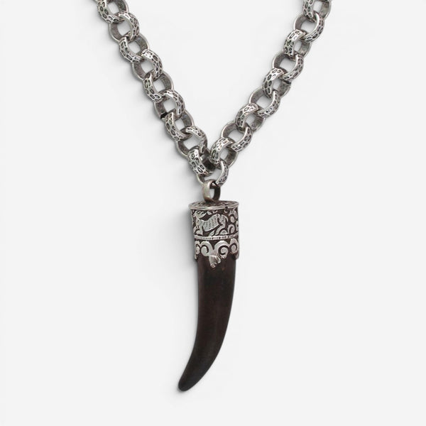Devon Leigh Silver Plated Brass Buffalo Horn Pendant Necklace N6473