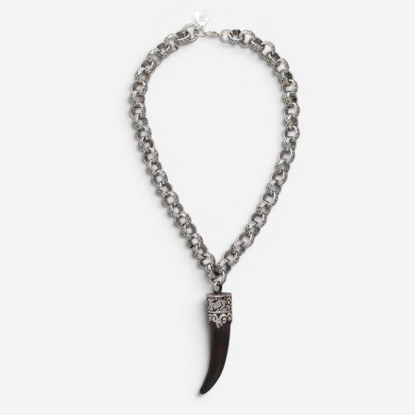 Devon Leigh Silver Plated Brass Buffalo Horn Pendant Necklace N6473