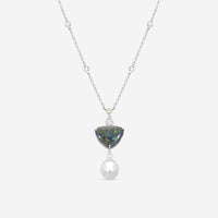 Suna Brothers Platinum Black Opal, Pearl & Diamond Pendant Necklace N7540BOP
