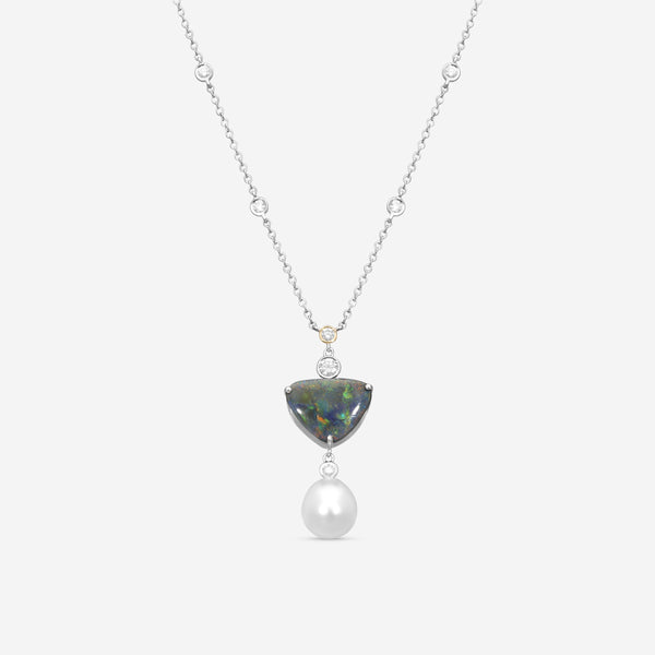 Suna Brothers Platinum Black Opal, Pearl & Diamond Pendant Necklace N7540BOP