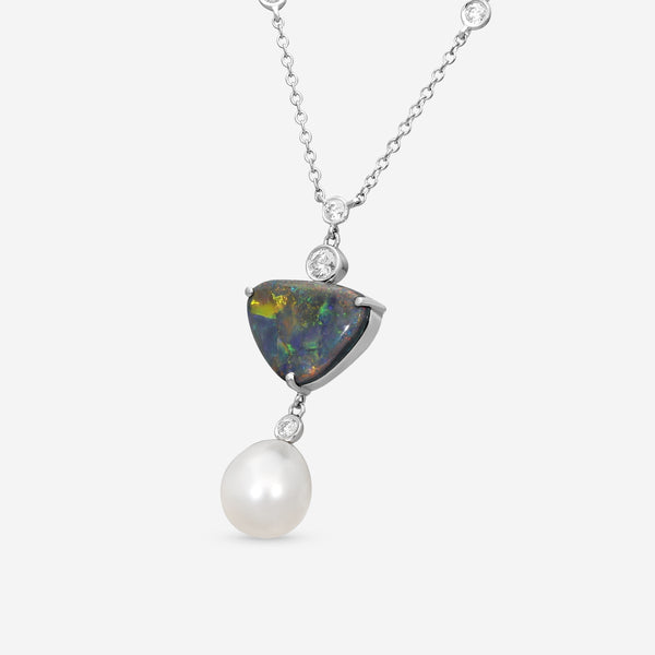 Suna Brothers Platinum Black Opal, Pearl & Diamond Pendant Necklace N7540BOP