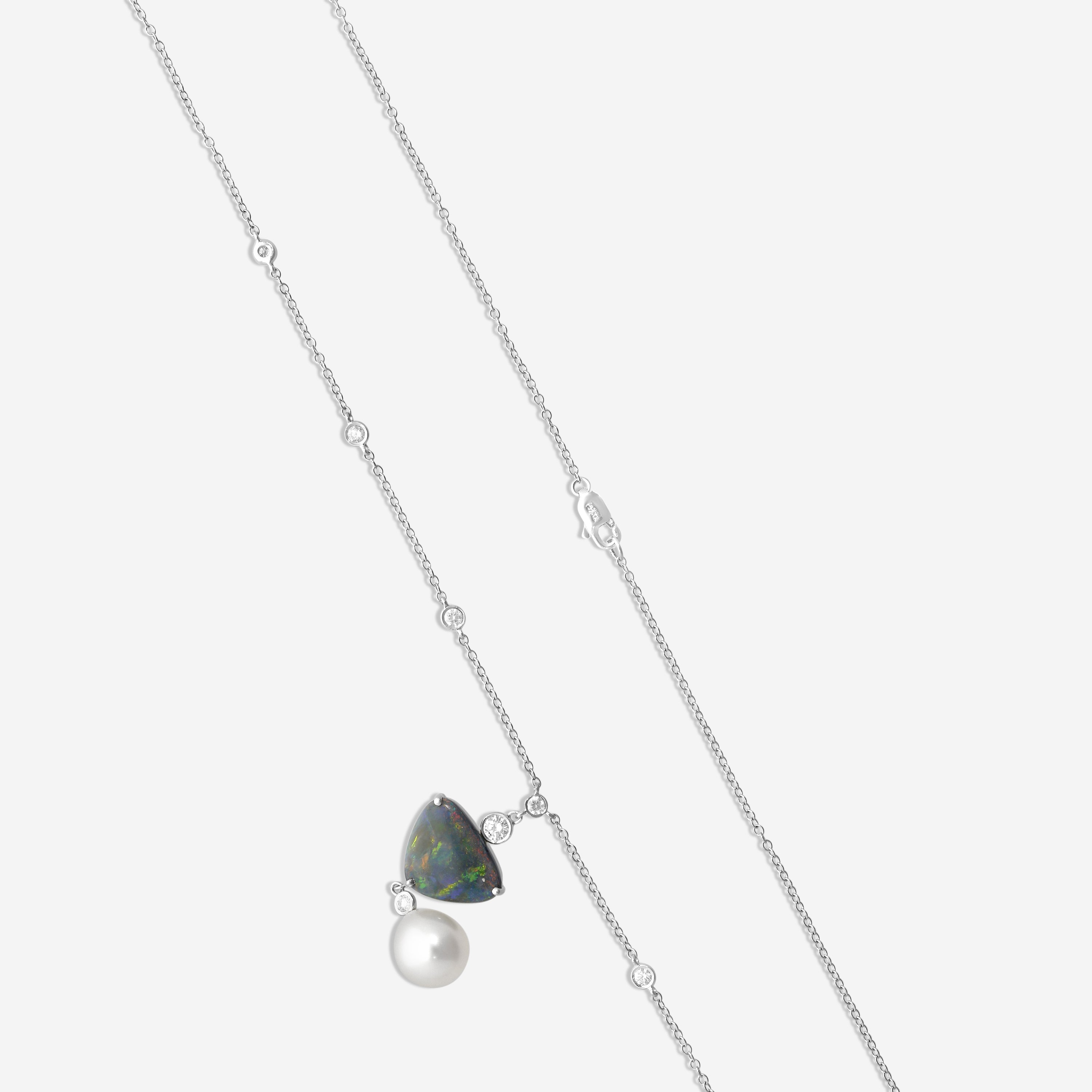 Suna Brothers Platinum Black Opal, Pearl & Diamond Pendant Necklace N7540BOP