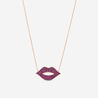 Sydney Evan Large Pavé Lips 14K Rose Gold Ruby Pendant Necklace NAJ1133R-R18XT