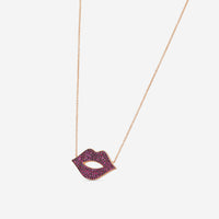 Sydney Evan Large Pavé Lips 14K Rose Gold Ruby Pendant Necklace NAJ1133R-R18XT