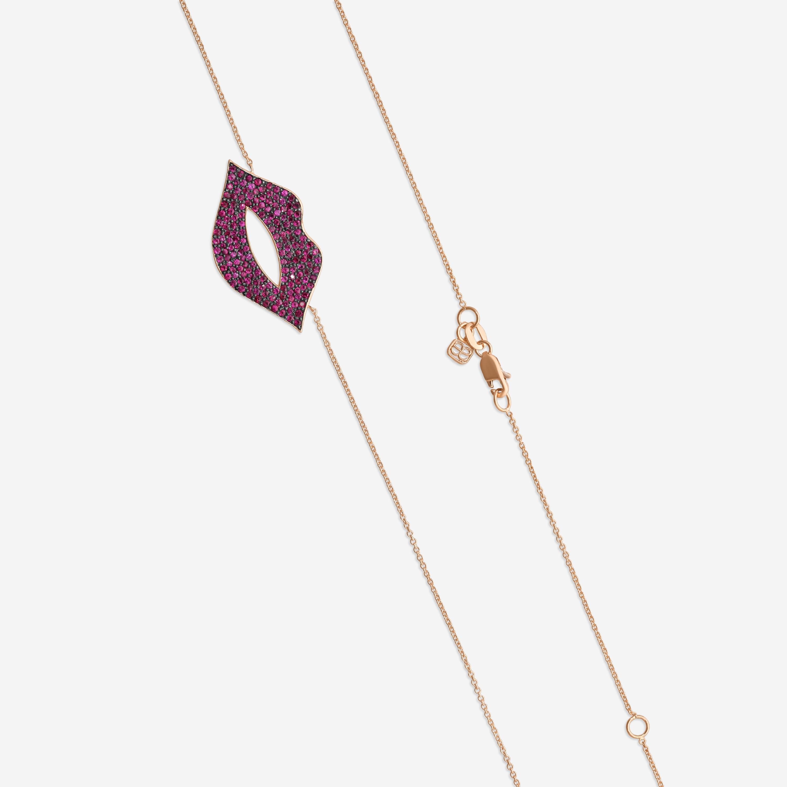 Sydney Evan Large Pavé Lips 14K Rose Gold Ruby Pendant Necklace NAJ1133R-R18XT