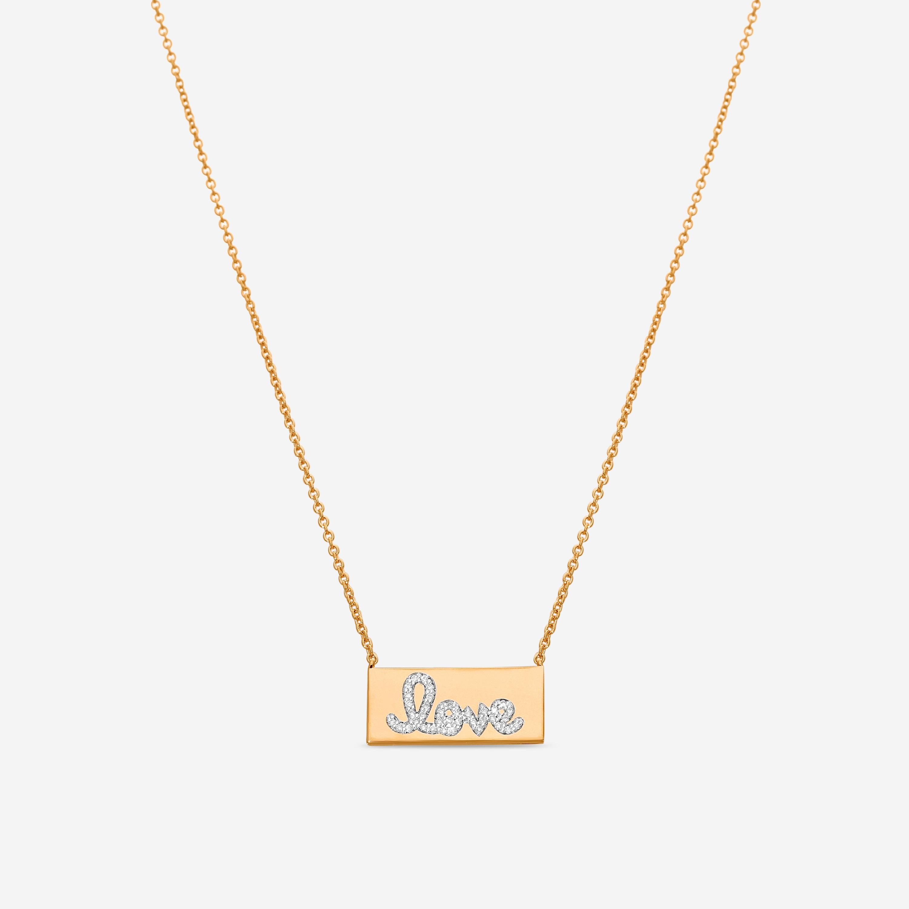 Sydney Evan Pavé Love Bar 14K Rose and White Gold Diamond Pendant Necklace NAJ1171-RW18XT