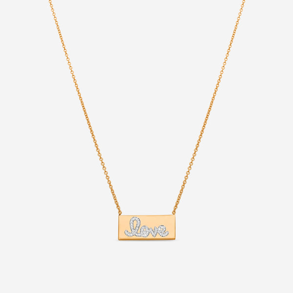 Sydney Evan Pavé Love Bar 14K Rose and White Gold Diamond Pendant Necklace NAJ1171-RW18XT