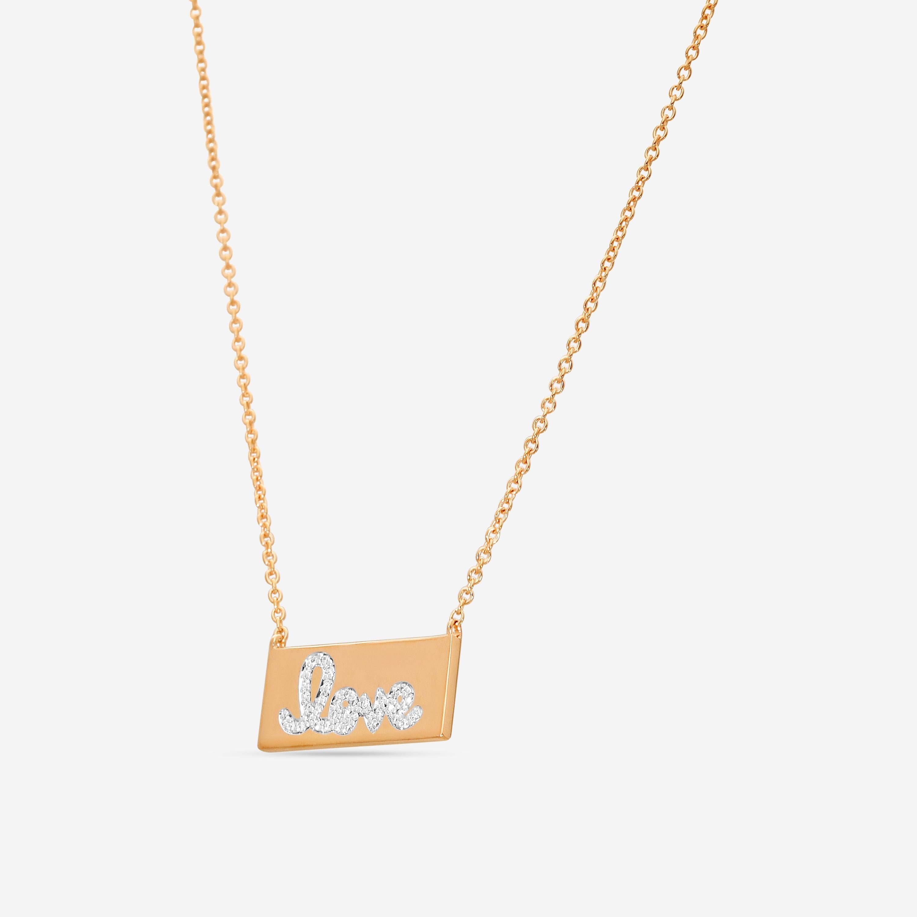 Sydney Evan Pavé Love Bar 14K Rose and White Gold Diamond Pendant Necklace NAJ1171-RW18XT
