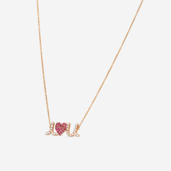 Sydney Evan Large "I Love You" 14K Rose Gold Diamond and Ruby Pendant Necklace NAS1142R-R16