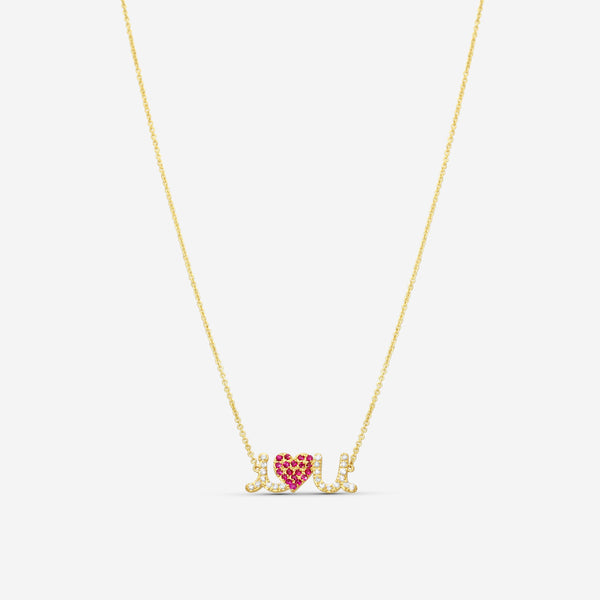 Sydney Evan Large "I Love You" 14K Yellow Gold Ruby and Diamond Pendant Necklace NAS1142R-Y18XT