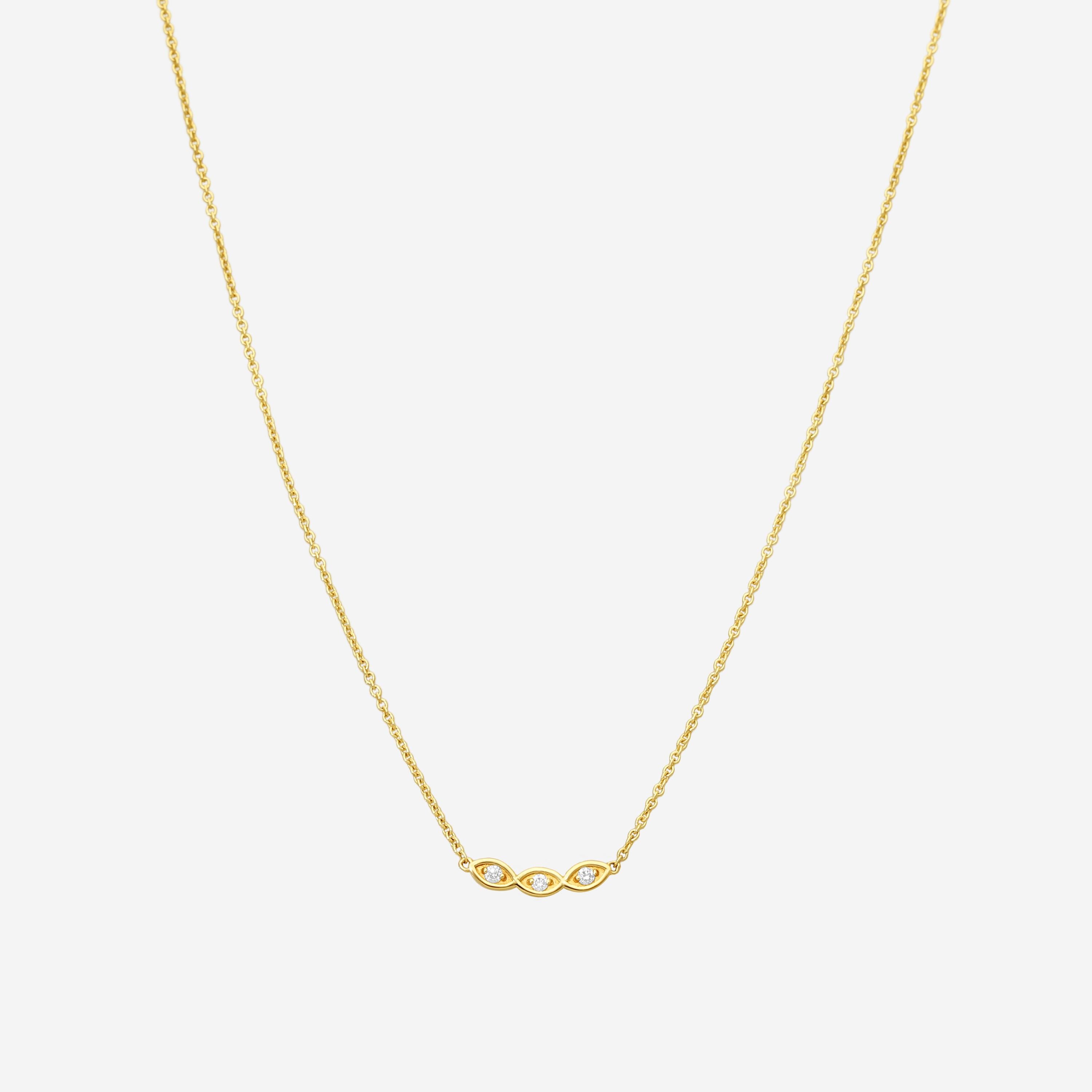 Sydney Evan 3 Curved Protective Eye 14K Yellow Gold Diamond Pendant Necklace NAS1175-Y18XT