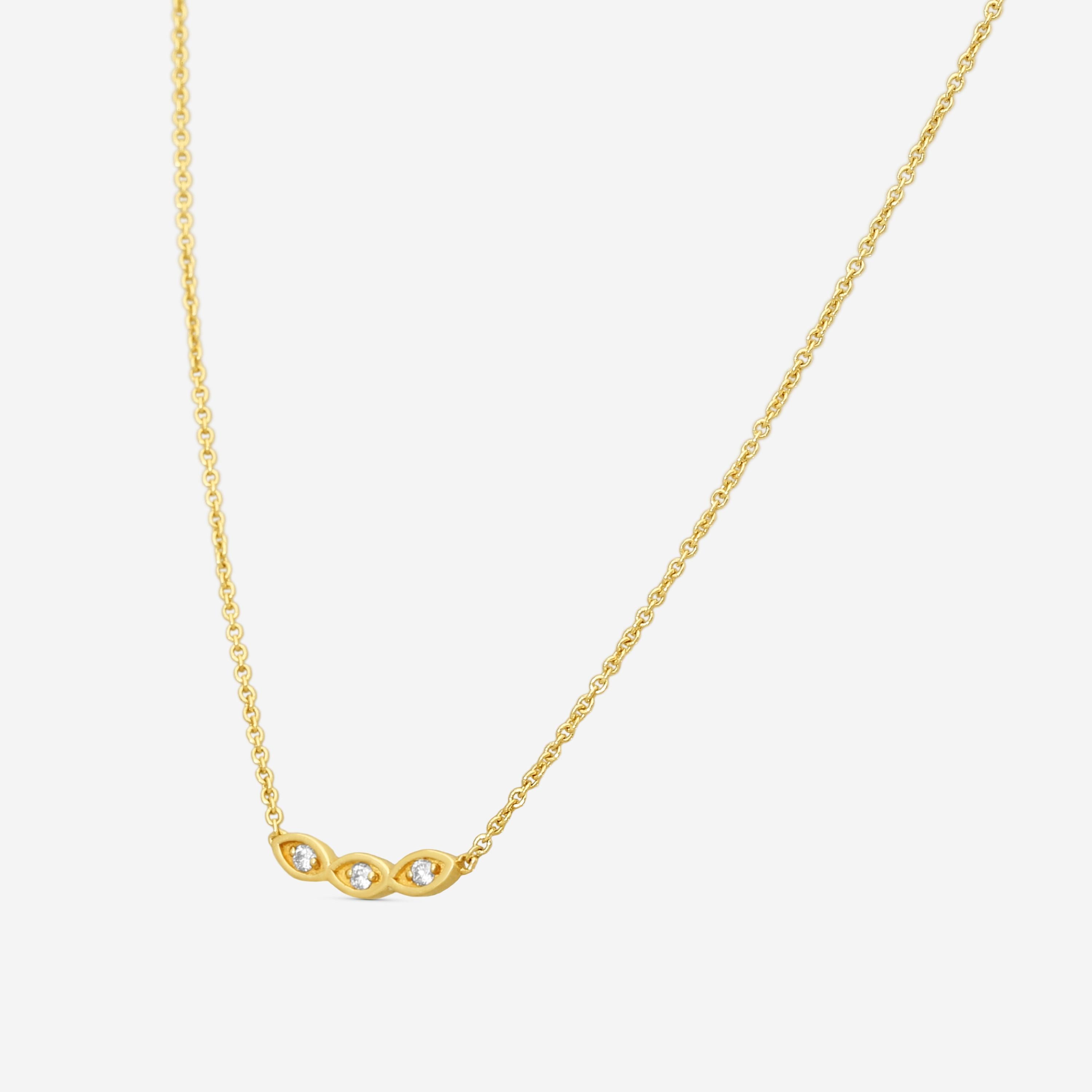 Sydney Evan 3 Curved Protective Eye 14K Yellow Gold Diamond Pendant Necklace NAS1175-Y18XT