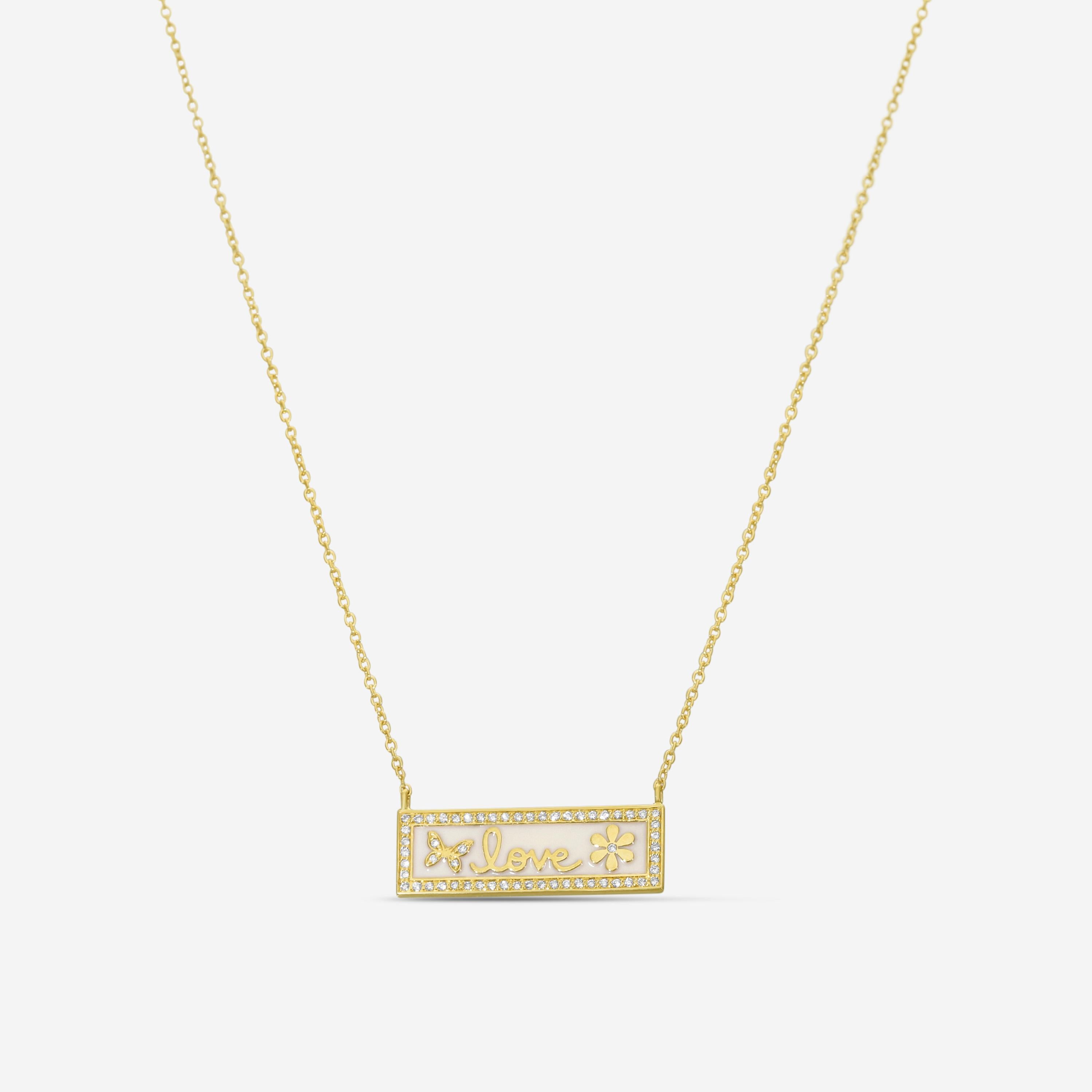 Sydney Evan Love 14K Yellow Gold Diamond Enamel Bar Pendant Necklace NET1228WH-Y18XMT