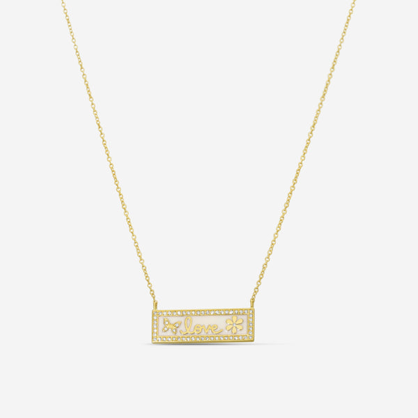 Sydney Evan Love 14K Yellow Gold Diamond Enamel Bar Pendant Necklace NET1228WH-Y18XMT