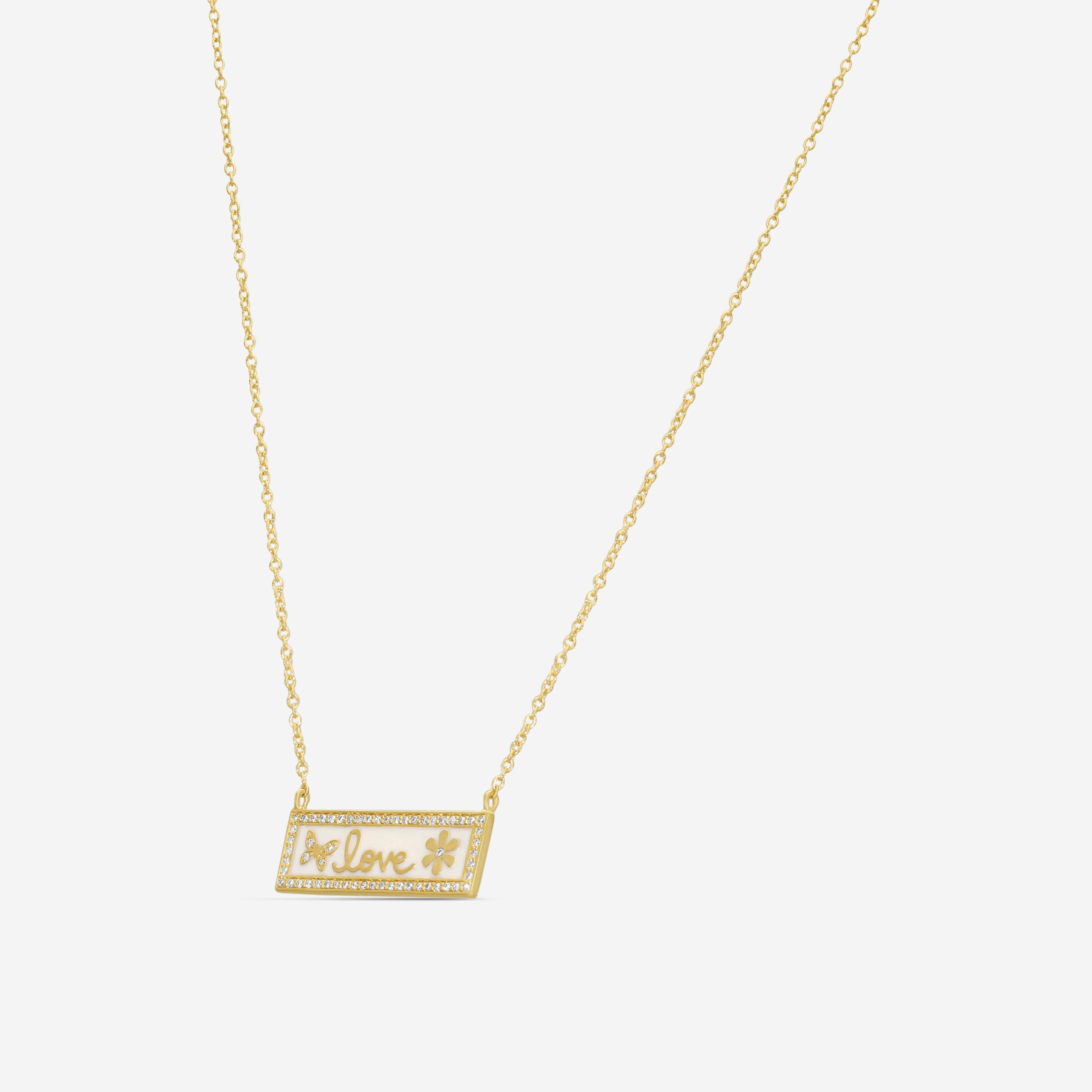 Sydney Evan Love 14K Yellow Gold Diamond Enamel Bar Pendant Necklace NET1228WH-Y18XMT