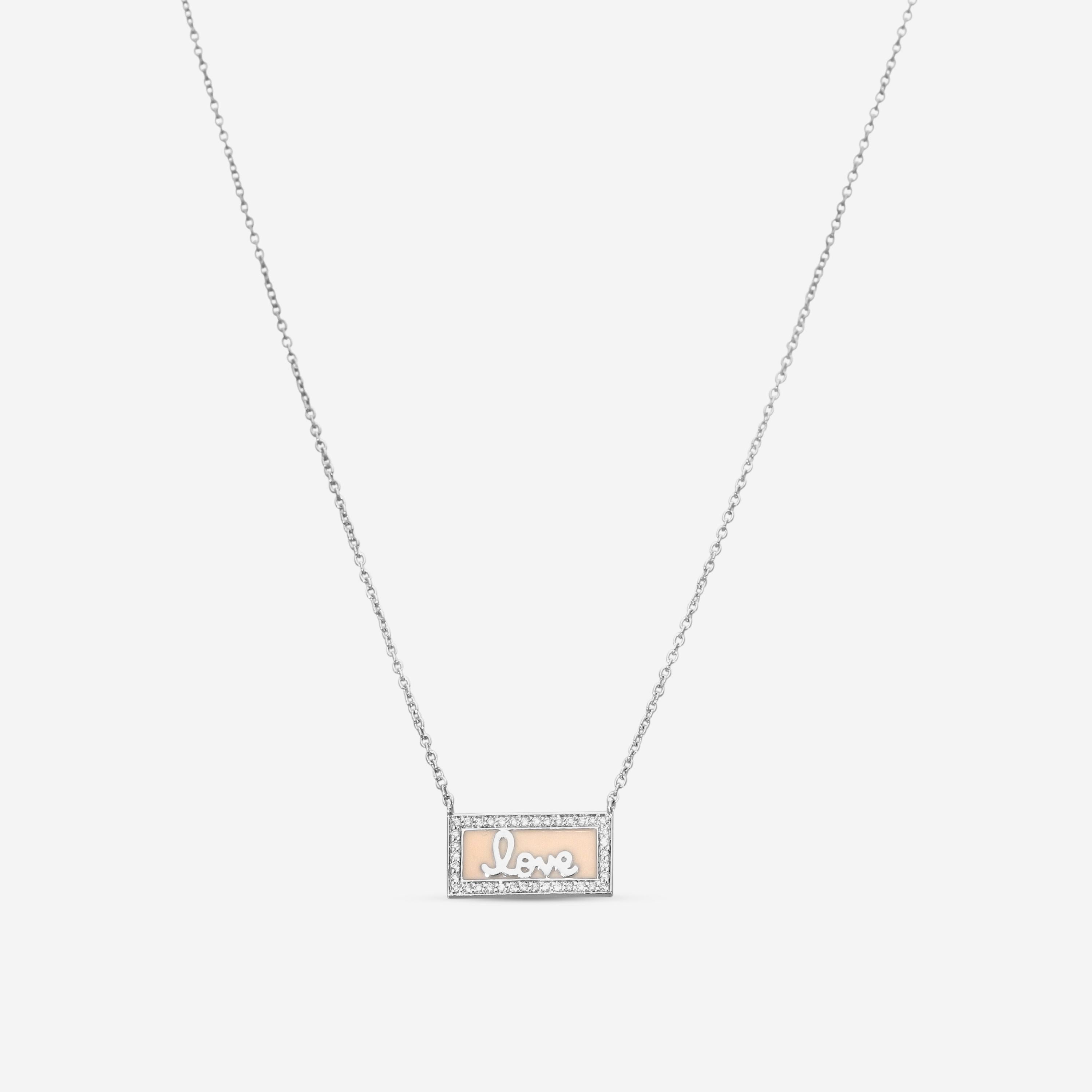 Sydney Evan Love Script 14K White Gold Diamond Enamel Bar Pendant Necklace NET1229BH-W18XT