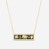 Sydney Evan Luck Enamel Tableau 14K Yellow Gold Diamond Bar Pendant Necklace NET1230BL-Y18XT