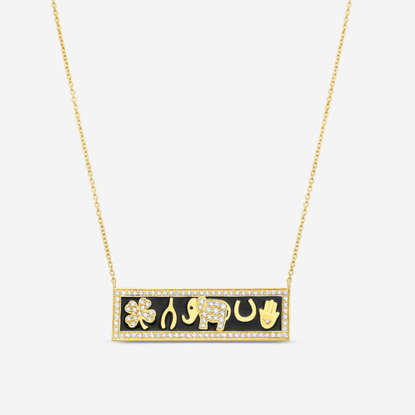 Sydney Evan Luck Enamel Tableau 14K Yellow Gold Diamond Bar Pendant Necklace NET1230BL-Y18XT - THE SOLIST