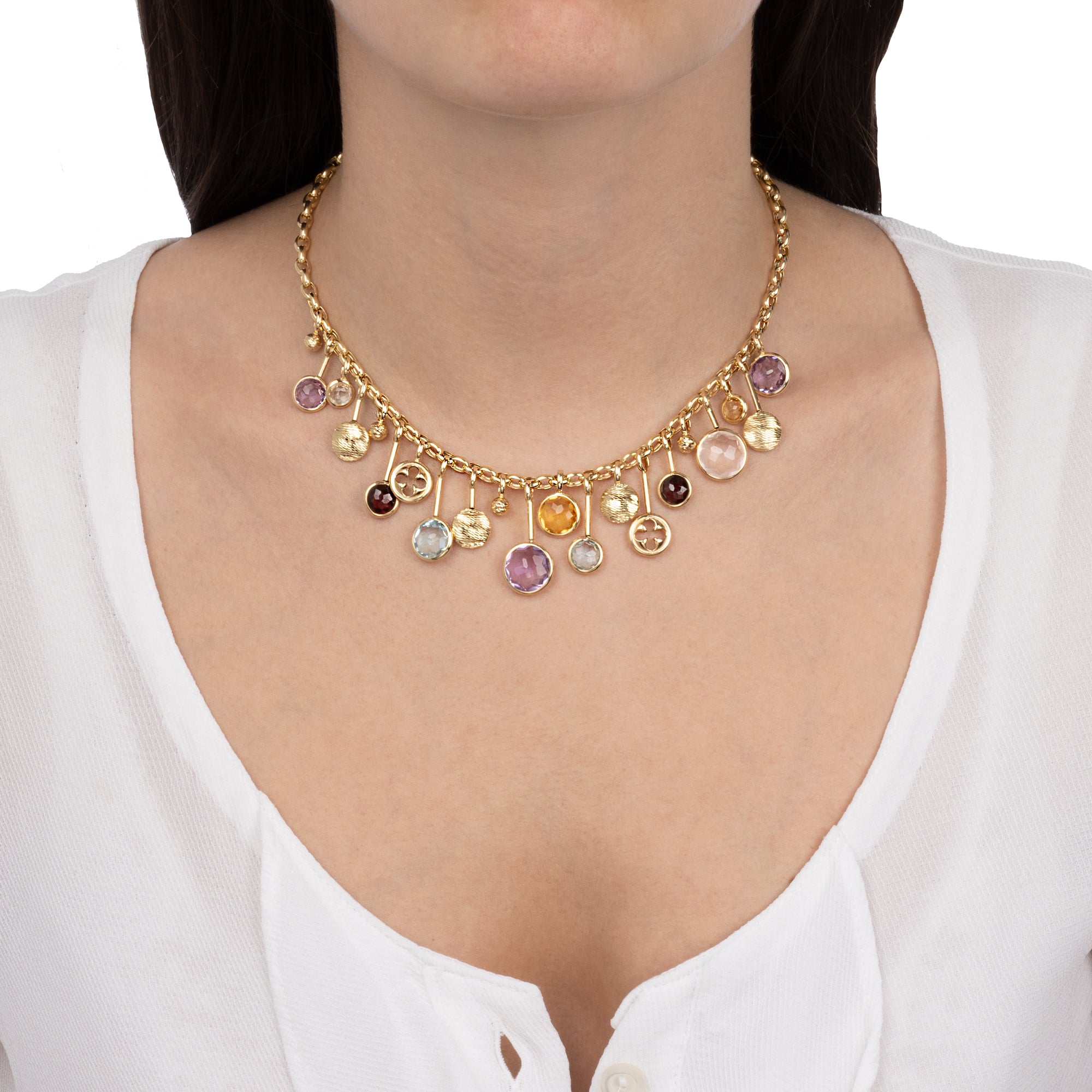 TAVANTI - 18KT Yellow Gold, Semiprecious Necklace ( Garnet, Citrine, Quartz, Amethyst)-NF018CL Y - 190

Length 15