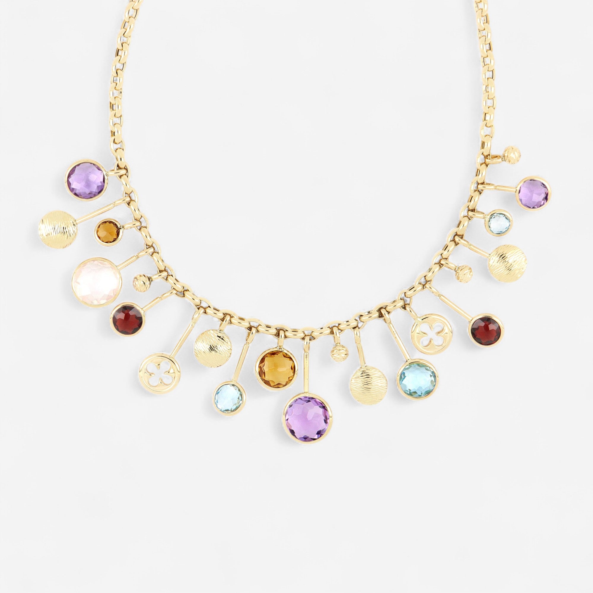 TAVANTI - 18KT Yellow Gold, Semiprecious Necklace ( Garnet, Citrine, Quartz, Amethyst)-NF018CL Y - 190

Length 15