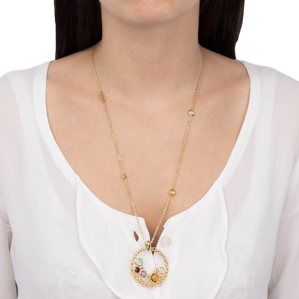 TAVANTI - 18KT Yellow Gold, Semiprecious Pendant ( Citrine, Quartz, Garnet)-NF020CH Y - 194

Length 24", pendant 43mm. - THE SOLIST