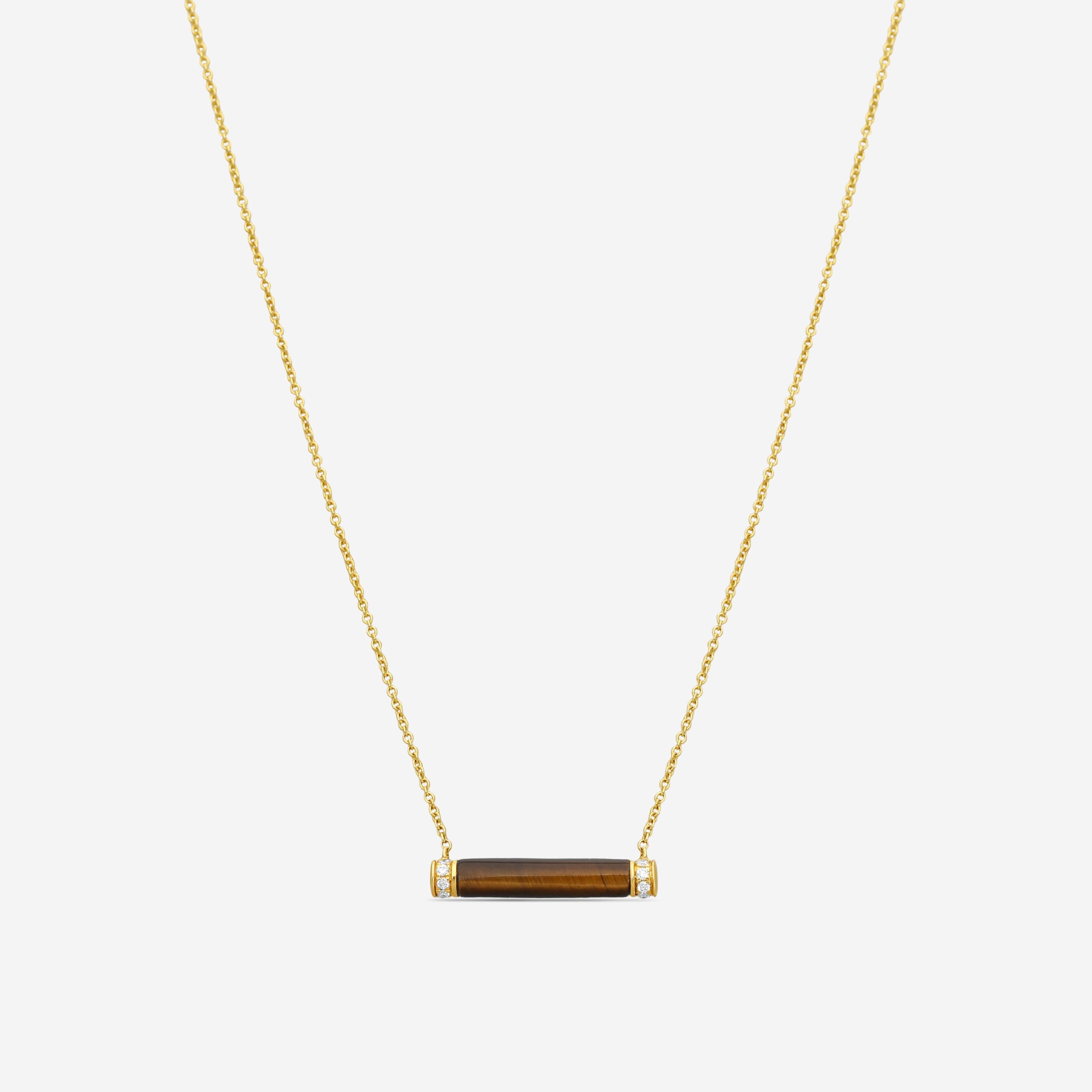 Sydney Evan 14K Yellow Gold Diamond and Tiger's Eye Bar Pendant Necklace NJP1068TE-Y18XT