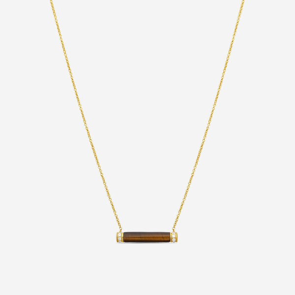 Sydney Evan 14K Yellow Gold Diamond and Tiger's Eye Bar Pendant Necklace NJP1068TE-Y18XT