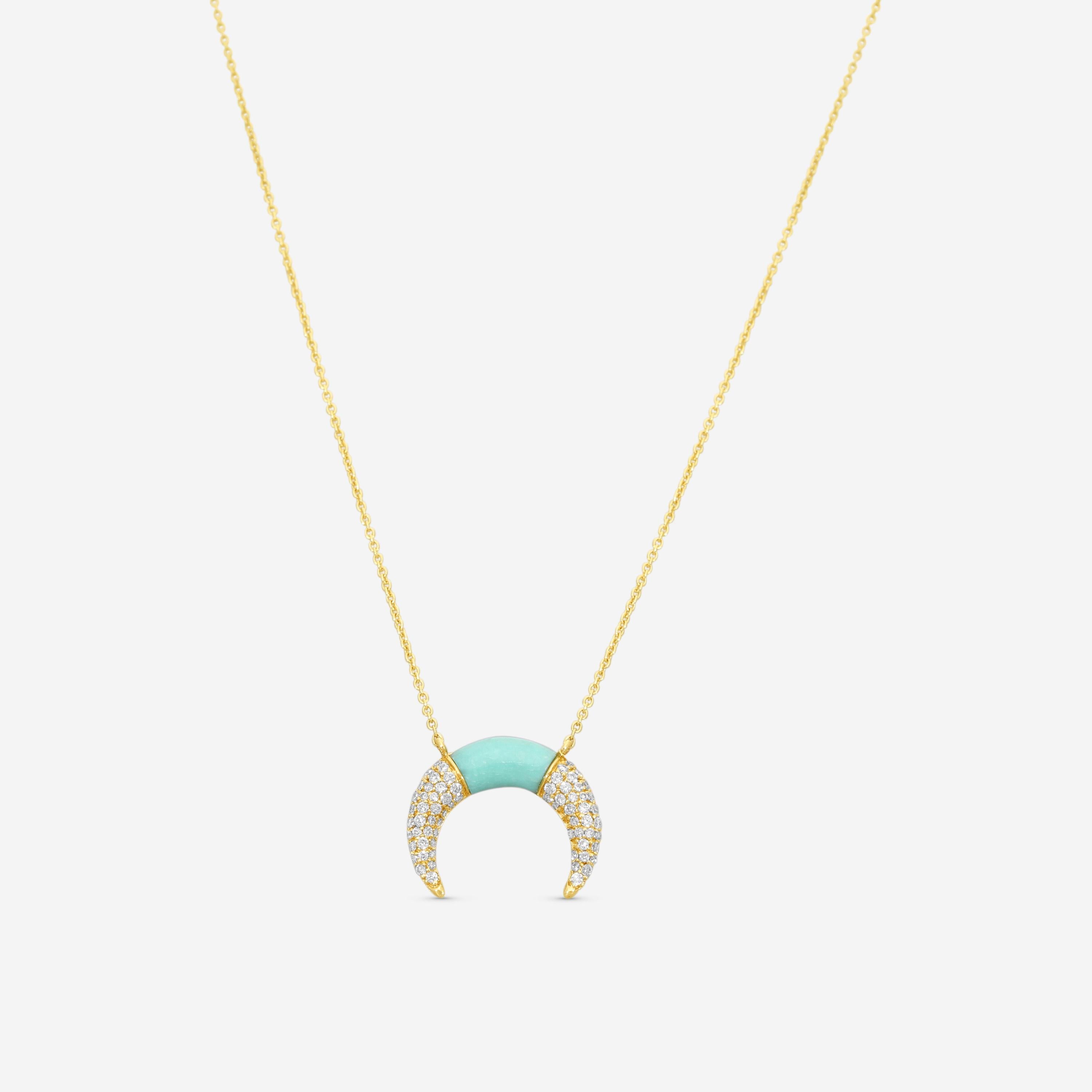 Sydney Evan Pavé Inverted Crescent 14K Yellow Gold Diamond and Turquoise Pendant Necklace NJP1254TQ-Y18XT