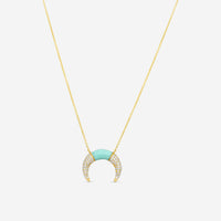 Sydney Evan Pavé Inverted Crescent 14K Yellow Gold Diamond and Turquoise Pendant Necklace NJP1254TQ-Y18XT