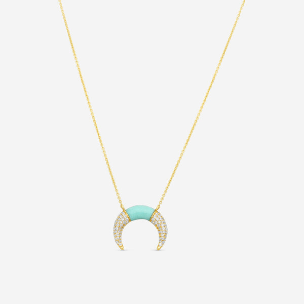 Sydney Evan Pavé Inverted Crescent 14K Yellow Gold Diamond and Turquoise Pendant Necklace NJP1254TQ-Y18XT