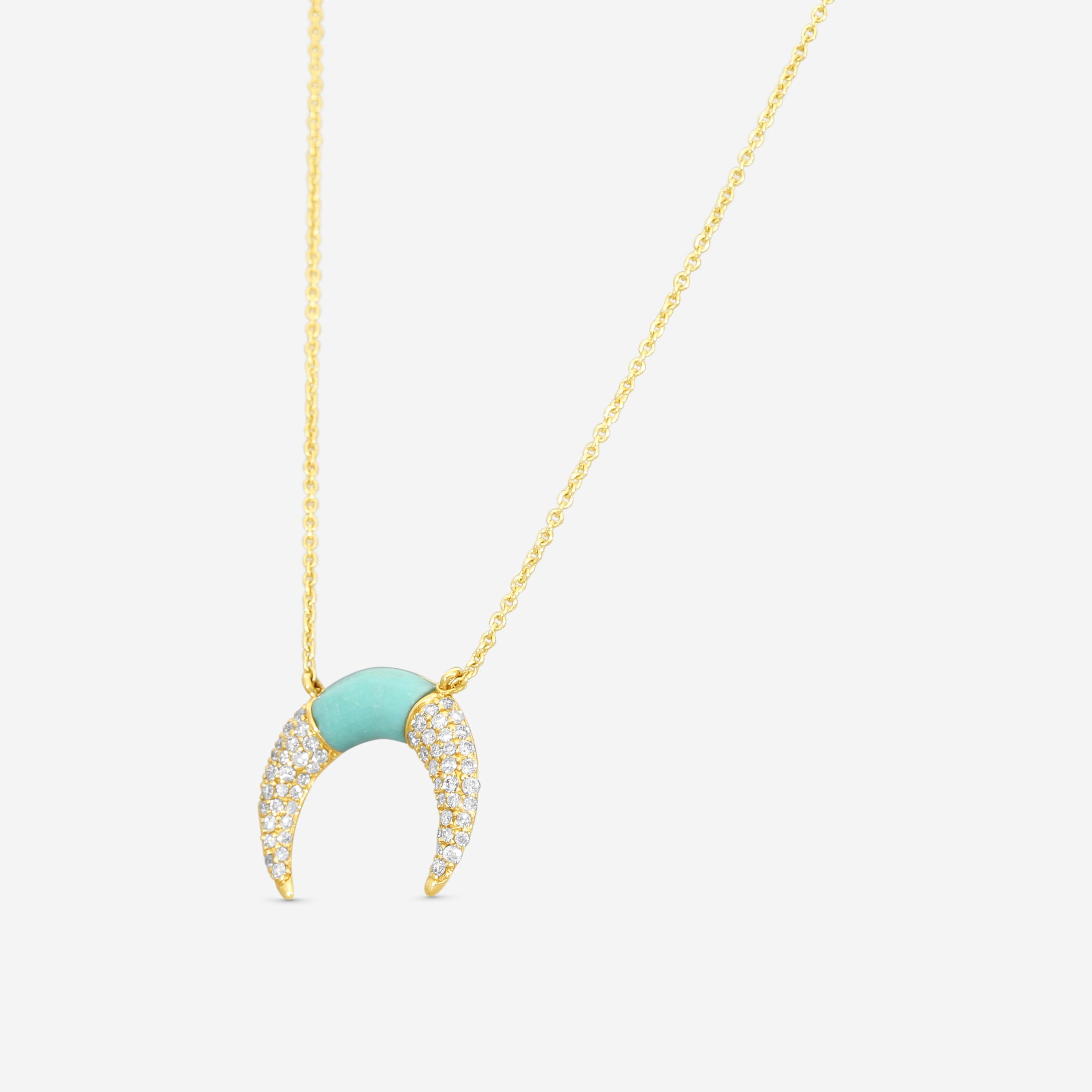 Sydney Evan Pavé Inverted Crescent 14K Yellow Gold Diamond and Turquoise Pendant Necklace NJP1254TQ-Y18XT
