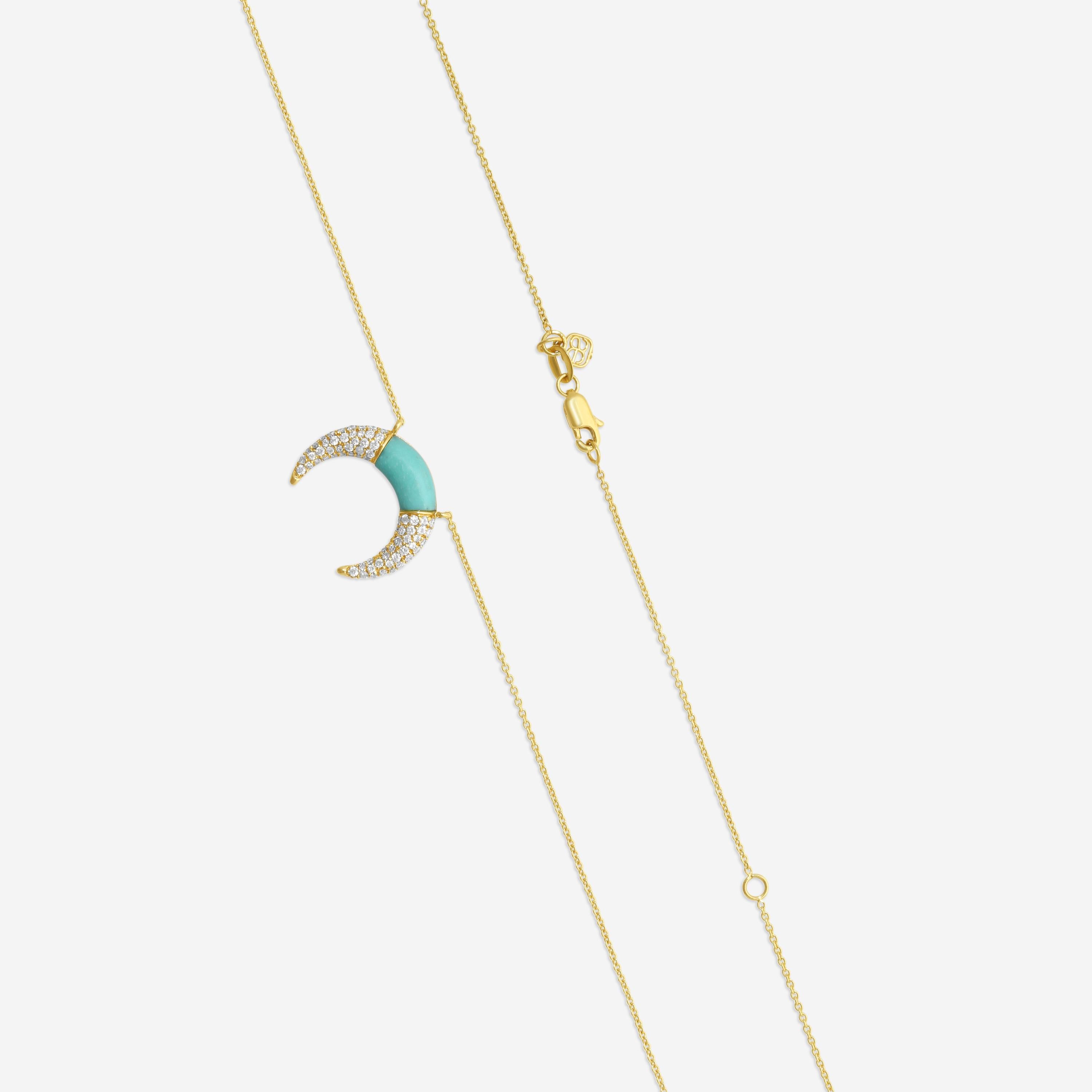 Sydney Evan Pavé Inverted Crescent 14K Yellow Gold Diamond and Turquoise Pendant Necklace NJP1254TQ-Y18XT