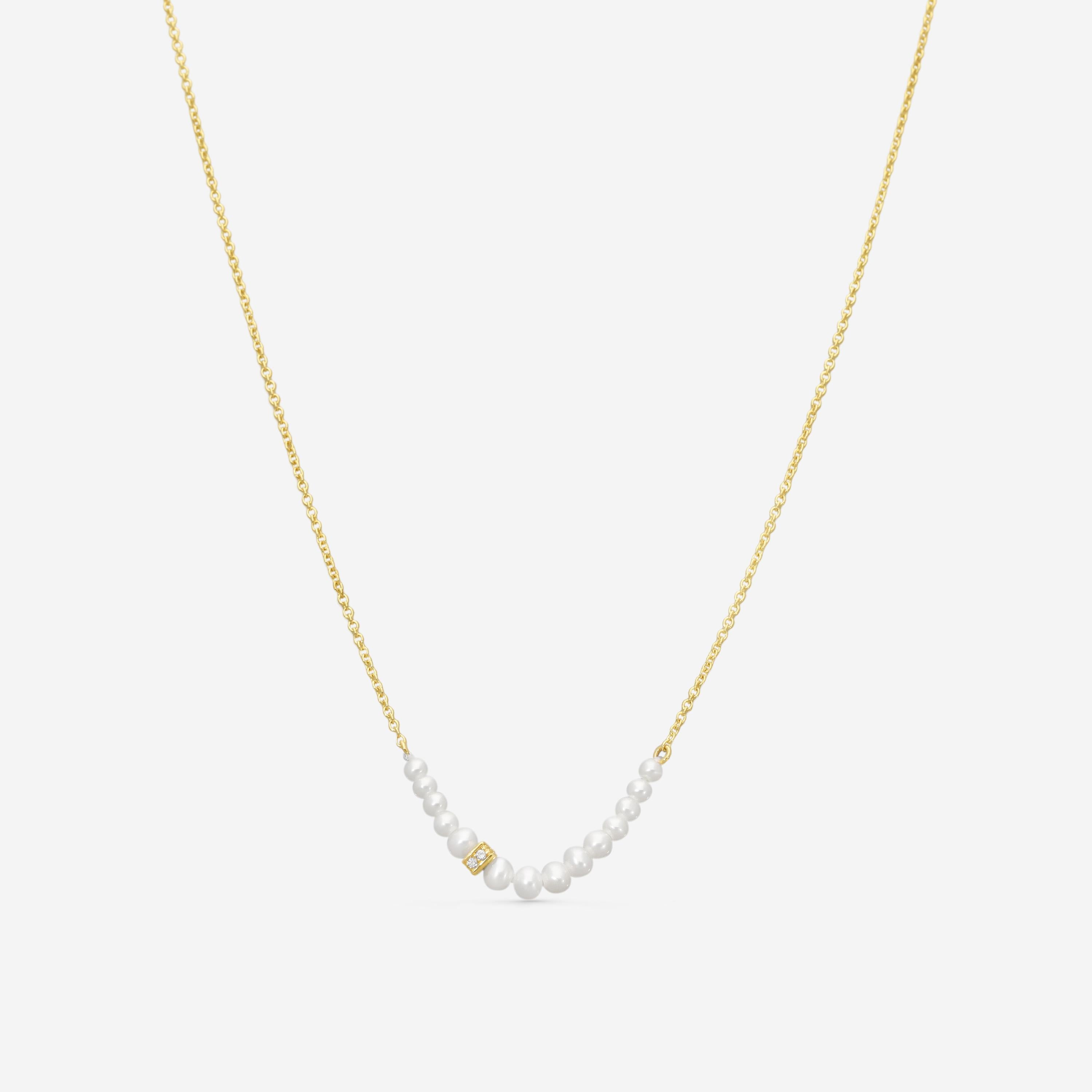 Sydney Evan 14K Yellow Gold Graduated Pearl and Diamond Station Necklace NJP1266PE-Y18XT - THE SOLIST