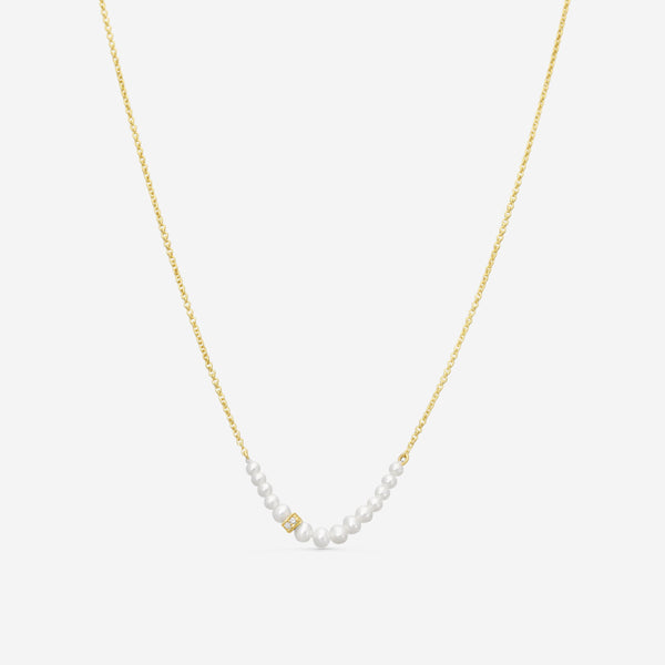 Sydney Evan 14K Yellow Gold Graduated Pearl and Diamond Station Necklace NJP1266PE-Y18XT - THE SOLIST