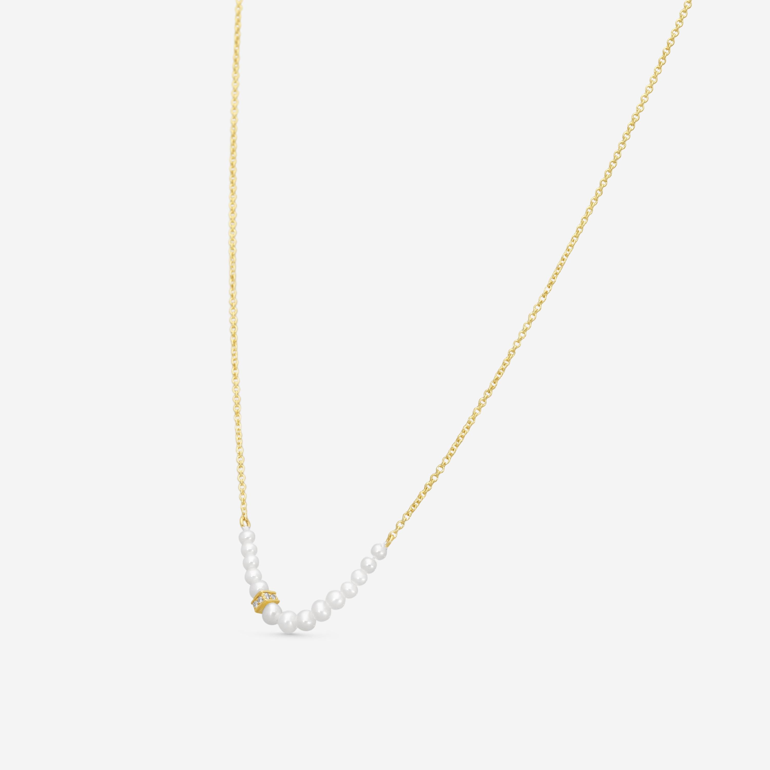 Sydney Evan 14K Yellow Gold Graduated Pearl and Diamond Station Necklace NJP1266PE-Y18XT - THE SOLIST