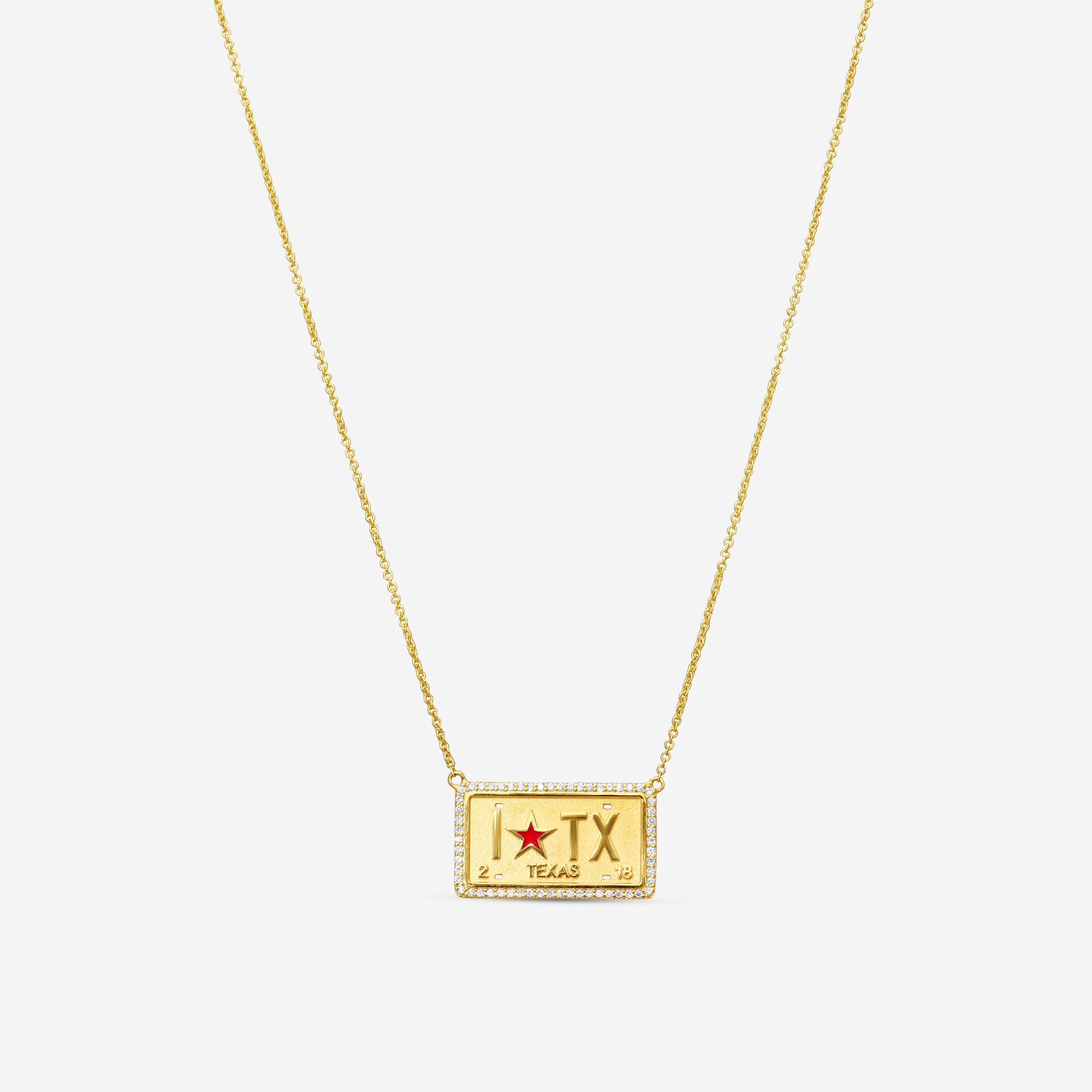 Sydney Evan 14K Yellow Gold Diamond & Enamel Texas License Plate Pendant Necklace NJP1988-Y18XT