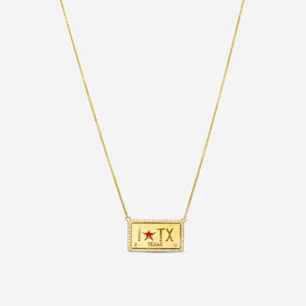 Sydney Evan 14K Yellow Gold Diamond & Enamel Texas License Plate Pendant Necklace NJP1988-Y18XT - THE SOLIST