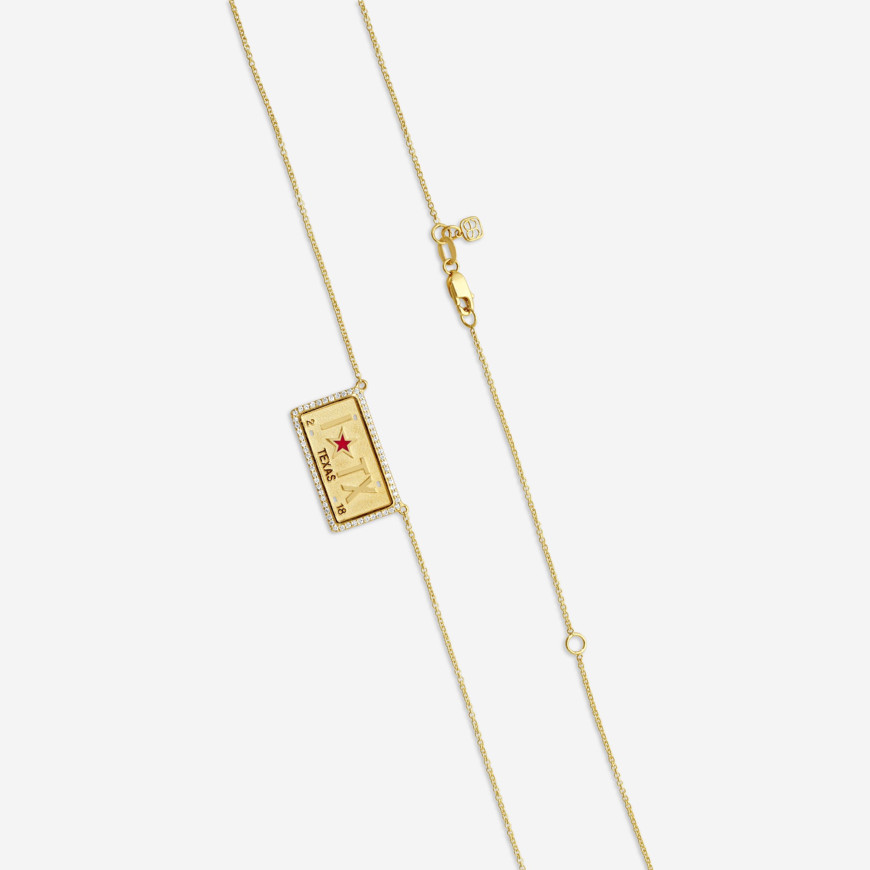 Sydney Evan 14K Yellow Gold Diamond & Enamel Texas License Plate Pendant Necklace NJP1988-Y18XT