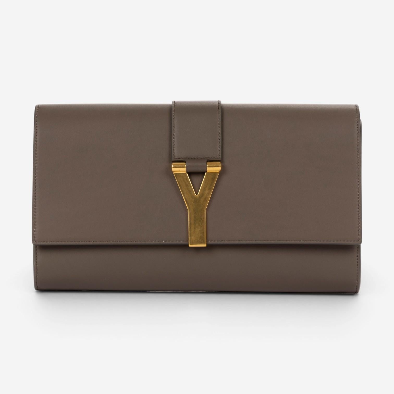 Yves Saint Laurent Classic Y Line Taupe Calf Leather Clutch OAG7742