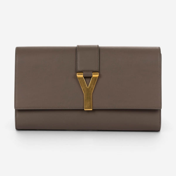 Yves Saint Laurent Classic Y Line Taupe Calf Leather Clutch OAG7742