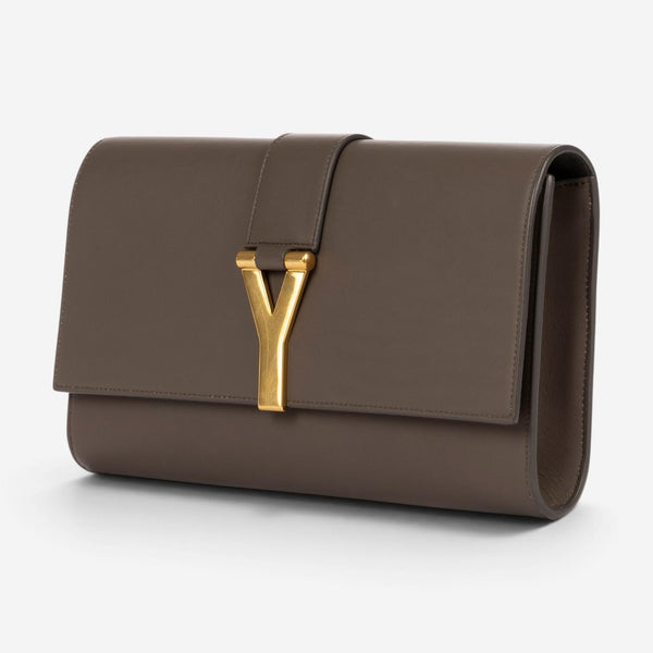 Yves Saint Laurent Classic Y Line Taupe Calf Leather Clutch OAG7742