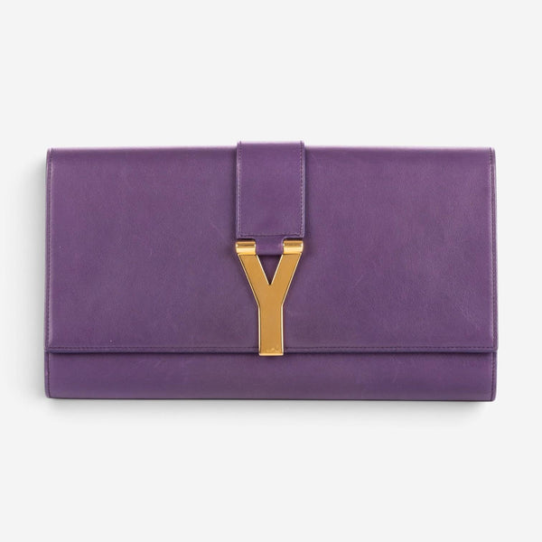 Yves Saint Laurent Classic Y Line Purple Calf Leather Clutch OAG7744