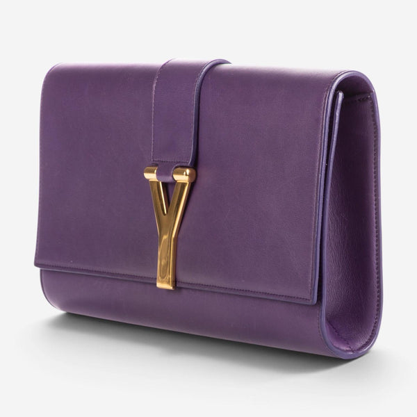 Yves Saint Laurent Classic Y Line Purple Calf Leather Clutch OAG7744