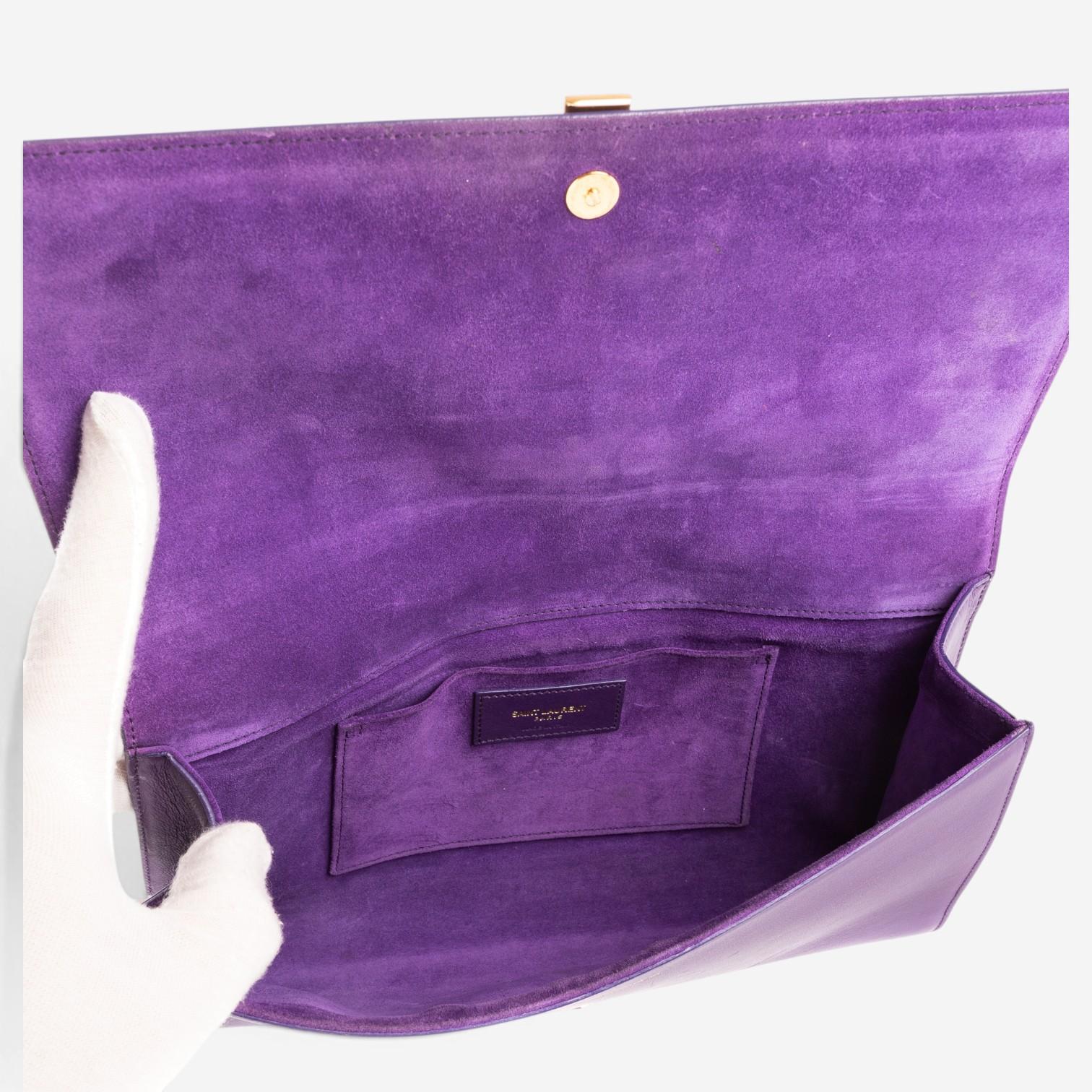 Yves Saint Laurent Classic Y Line Purple Calf Leather Clutch OAG7744
