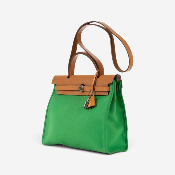 Hermès Herbag Zip Green/Tan Toile Officier Canvas Leather Bag OAG7751
