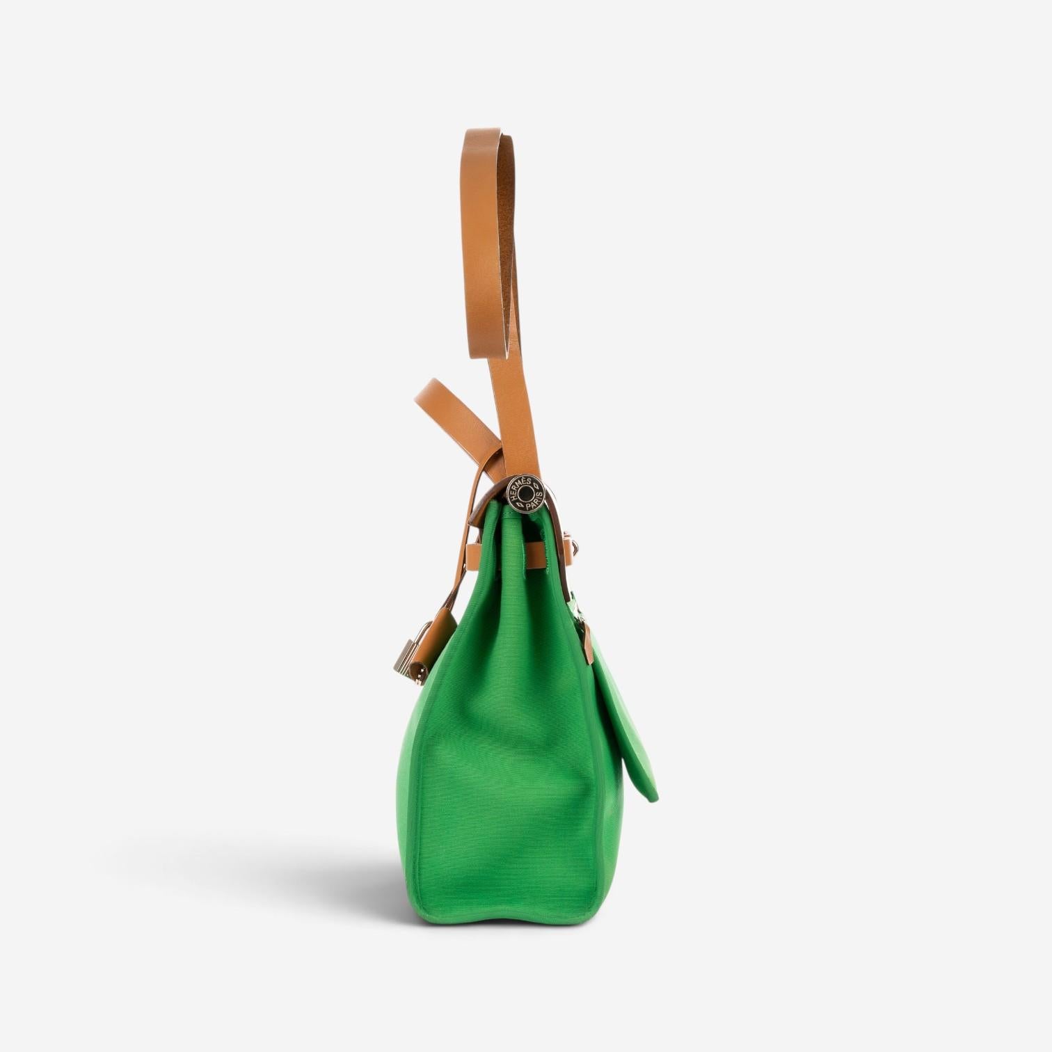 Hermès Herbag Zip Green/Tan Toile Officier Canvas Leather Bag OAG7751